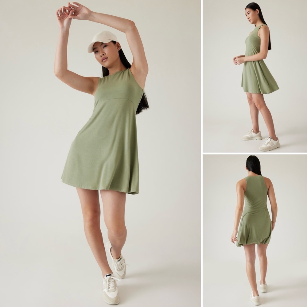 ATHLETA Santorini Thera Mini Dress Sleeveless Empire Waist Round Neck Green